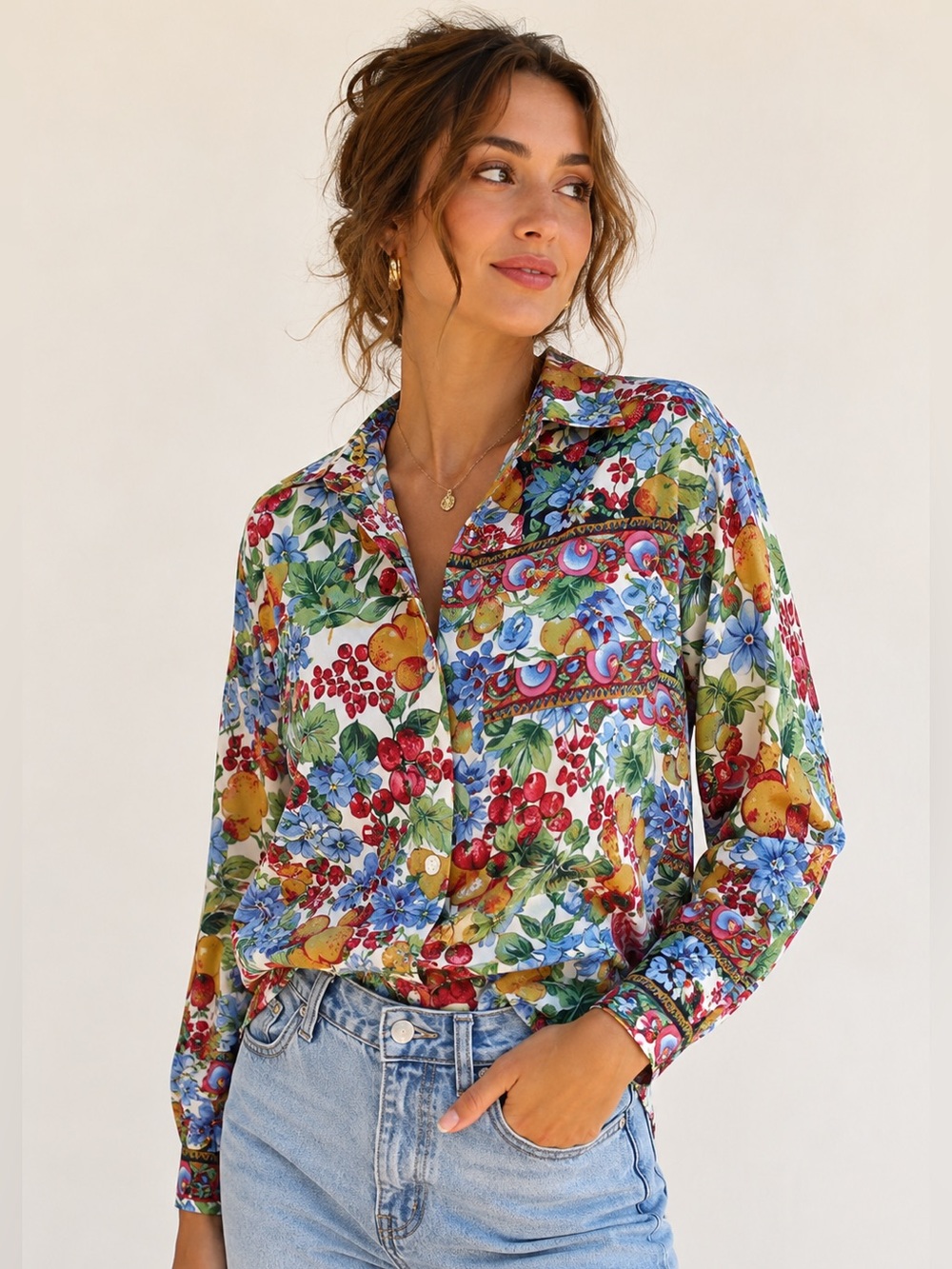 Vintage 90s Martinique Petite Fruit Print Blouse | Italian Market Mediterranean